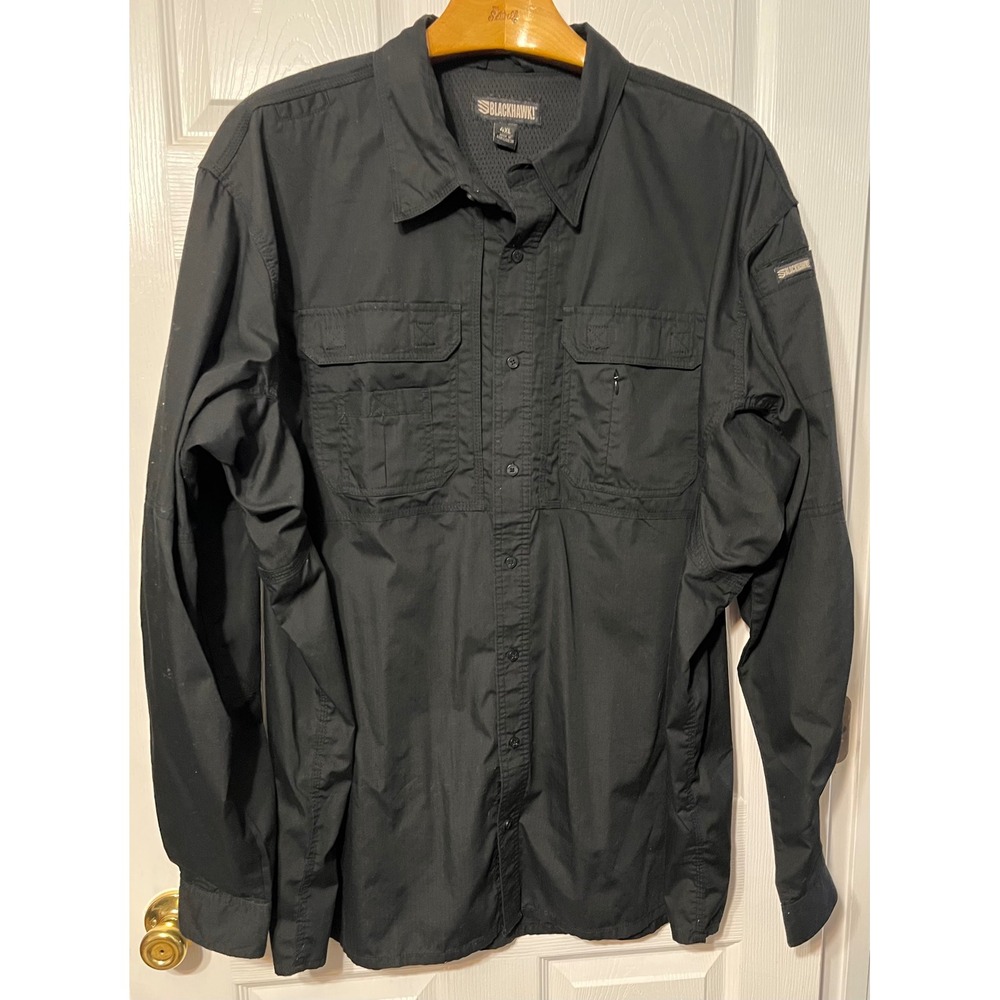 BLACKHAWK Mens Long‎ Sleeve Black Tactical Vented Work Shirt 4XL